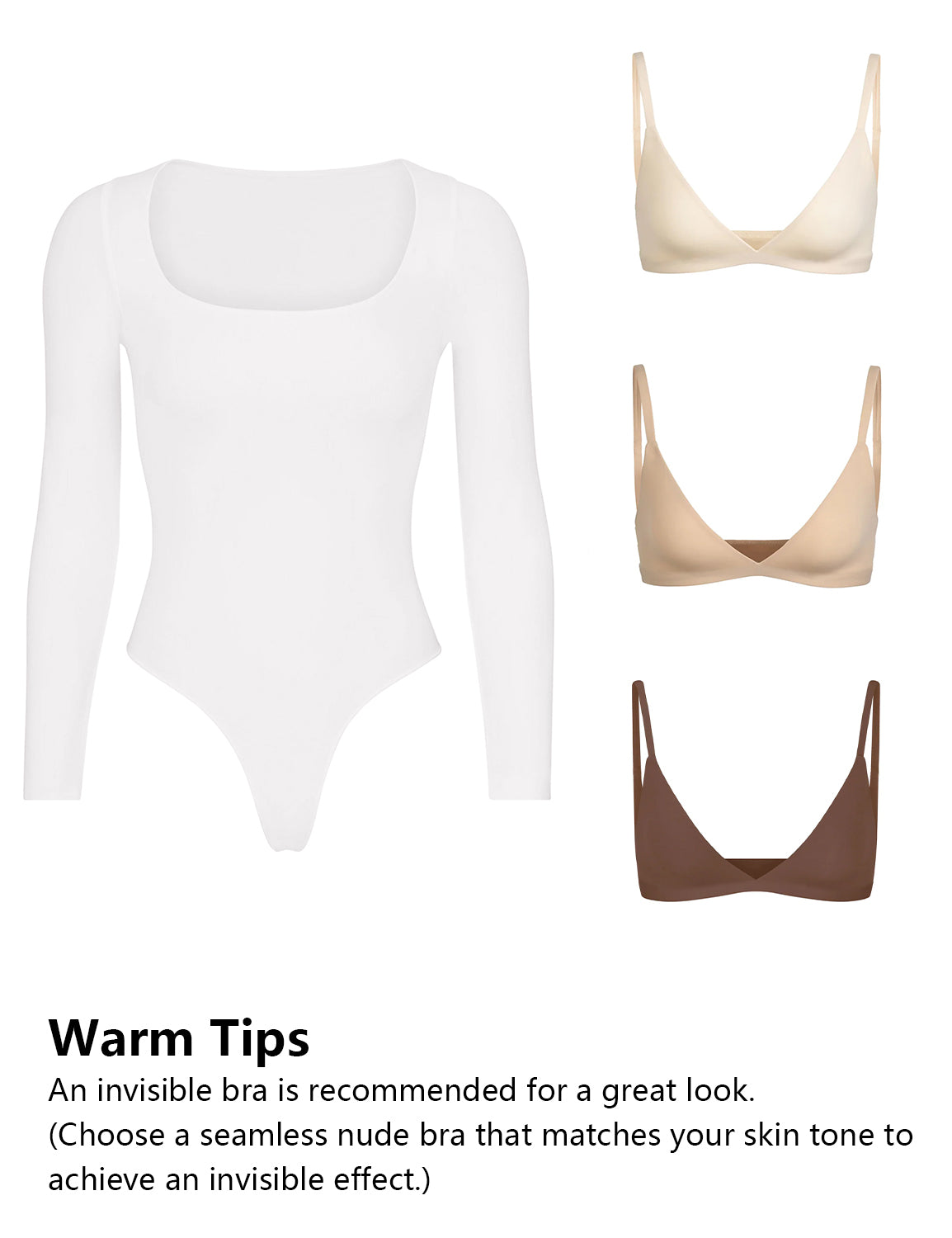 HeyNuts Women's Double Layer Long Sleeve Scoop Neck Thong Bodysuit, Ultra Soft Causal Tops Basic Tee
