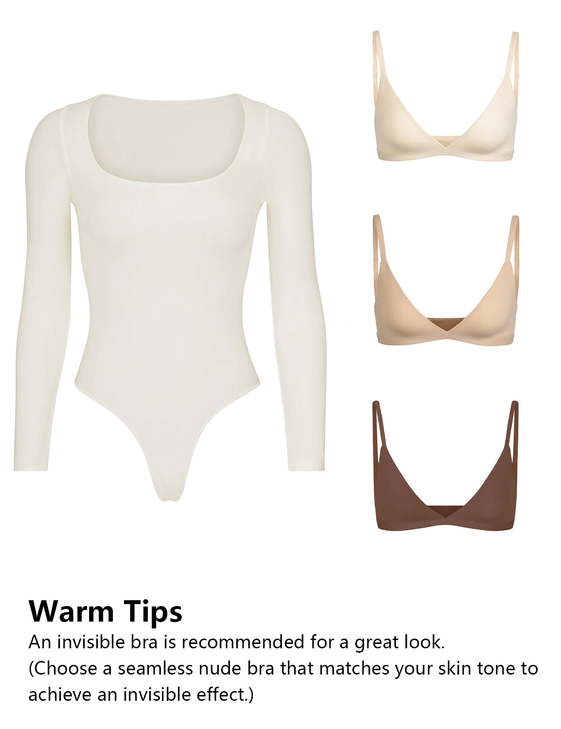 HeyNuts Women's Double Layer Long Sleeve Scoop Neck Thong Bodysuit, Ultra Soft Causal Tops Basic Tee