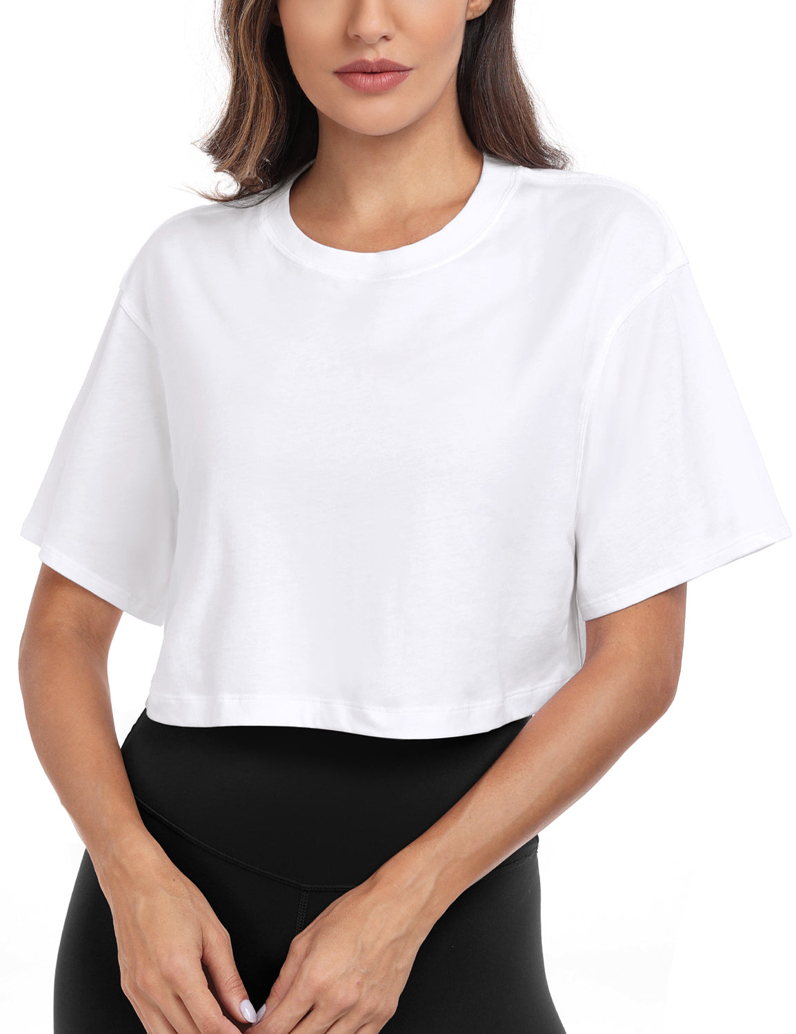 pima crew neck short sleeve crop tops White