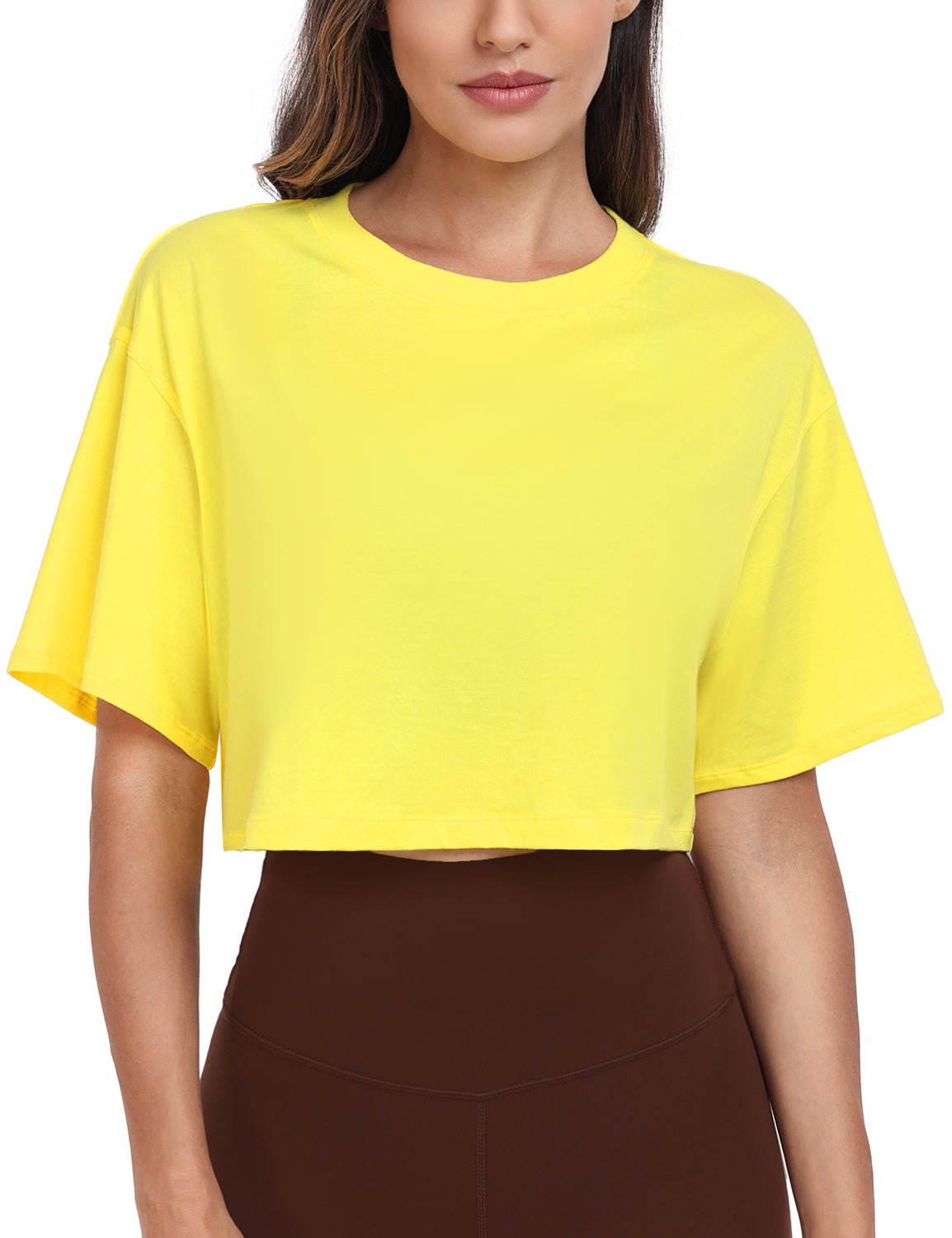 pima crew neck short sleeve crop tops Sunshine Yellow
