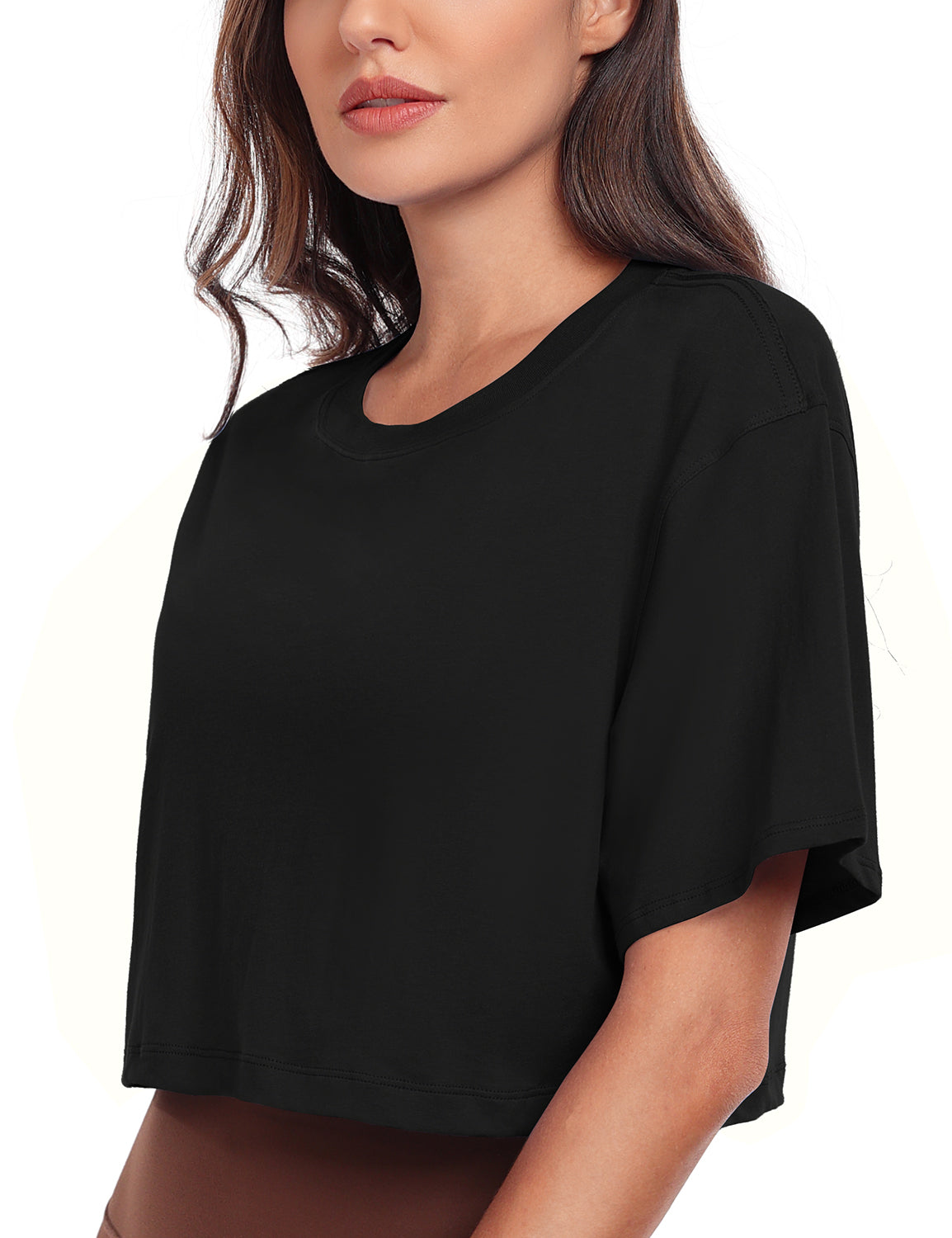 pima crew neck short sleeve crop tops Black