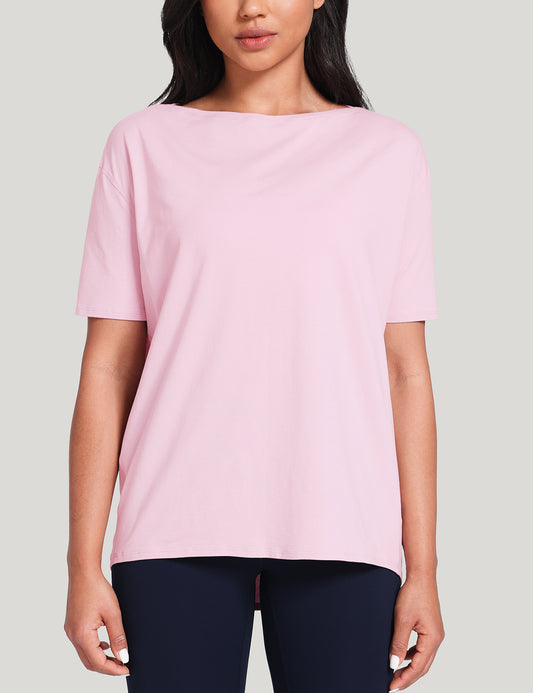 pima boat neck short sleeve shirts Peony Pink