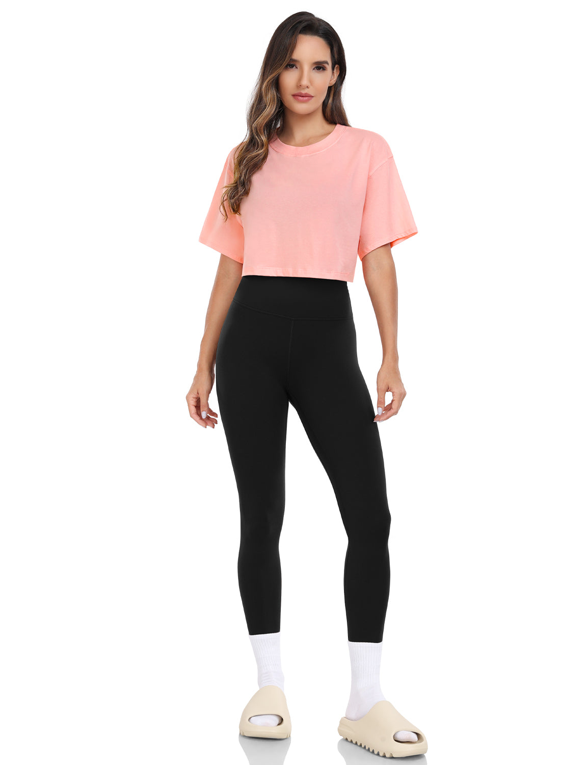 pima crew neck short sleeve crop tops Dewdrop Pink