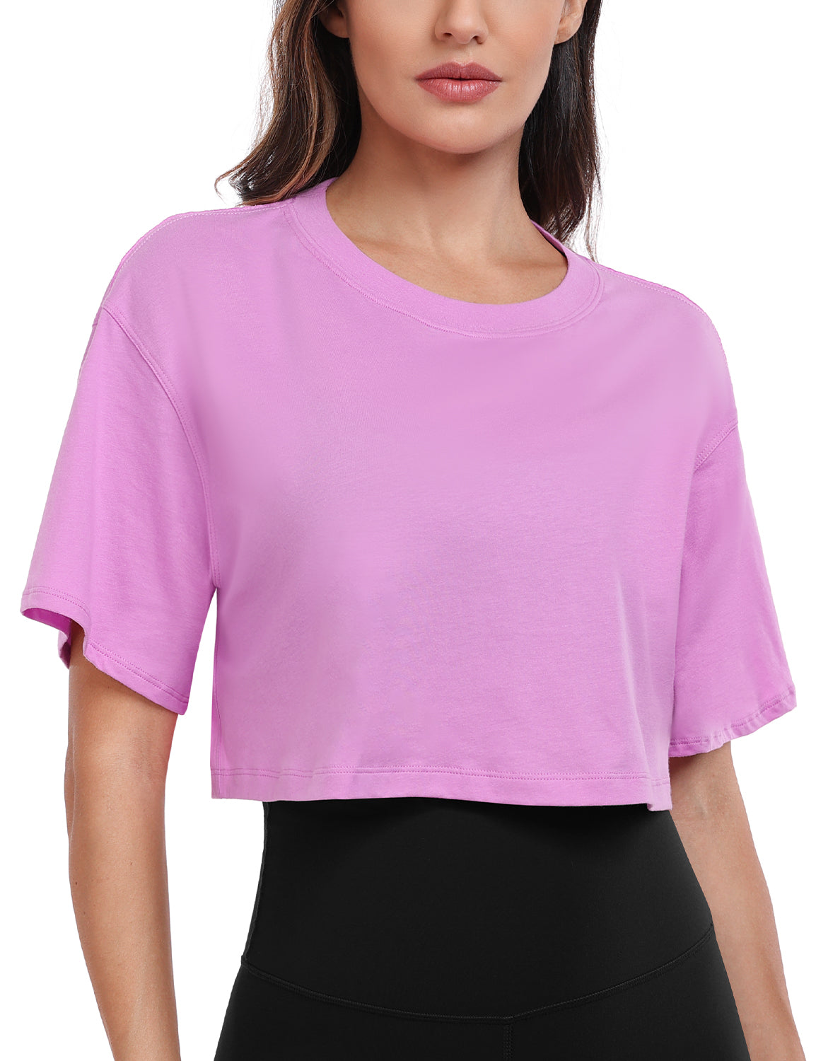 pima crew neck short sleeve crop tops Dahlia Mauve
