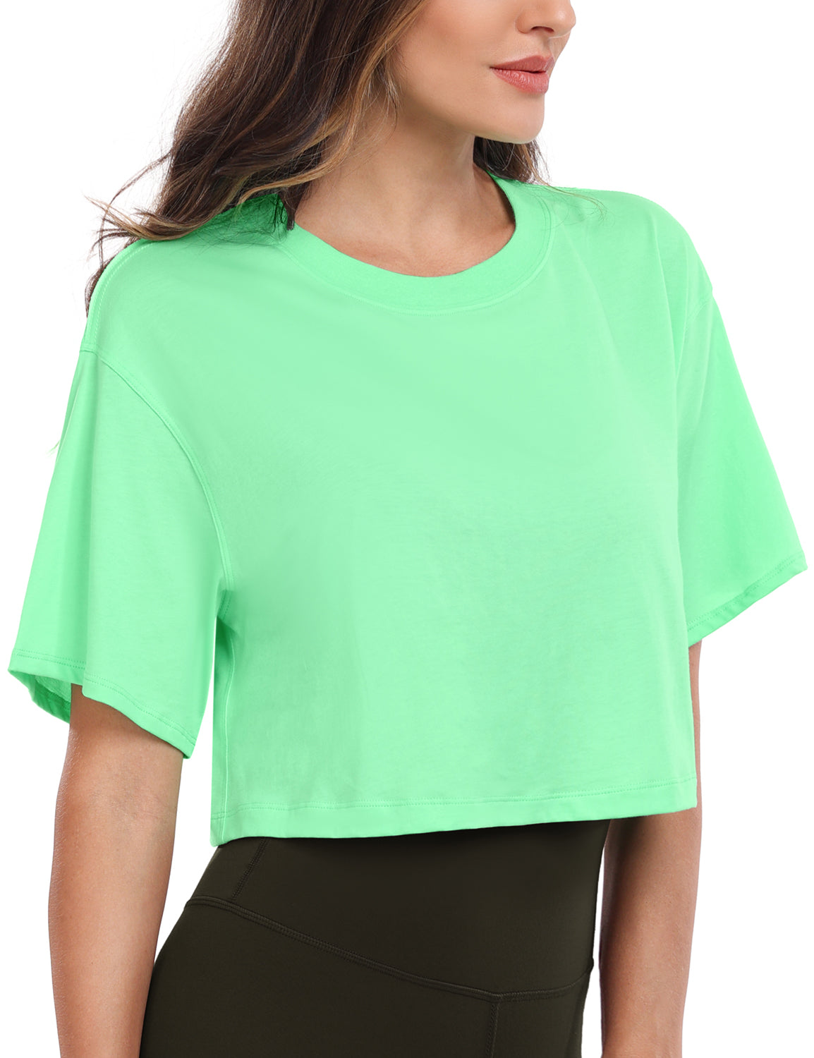 pima crew neck short sleeve crop tops Pistachio