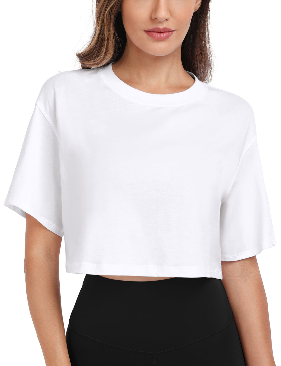 pima crew neck short sleeve crop tops White