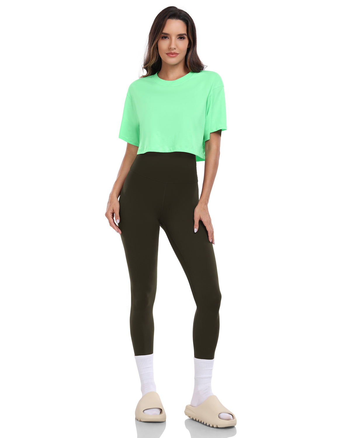 pima crew neck short sleeve crop tops Pistachio