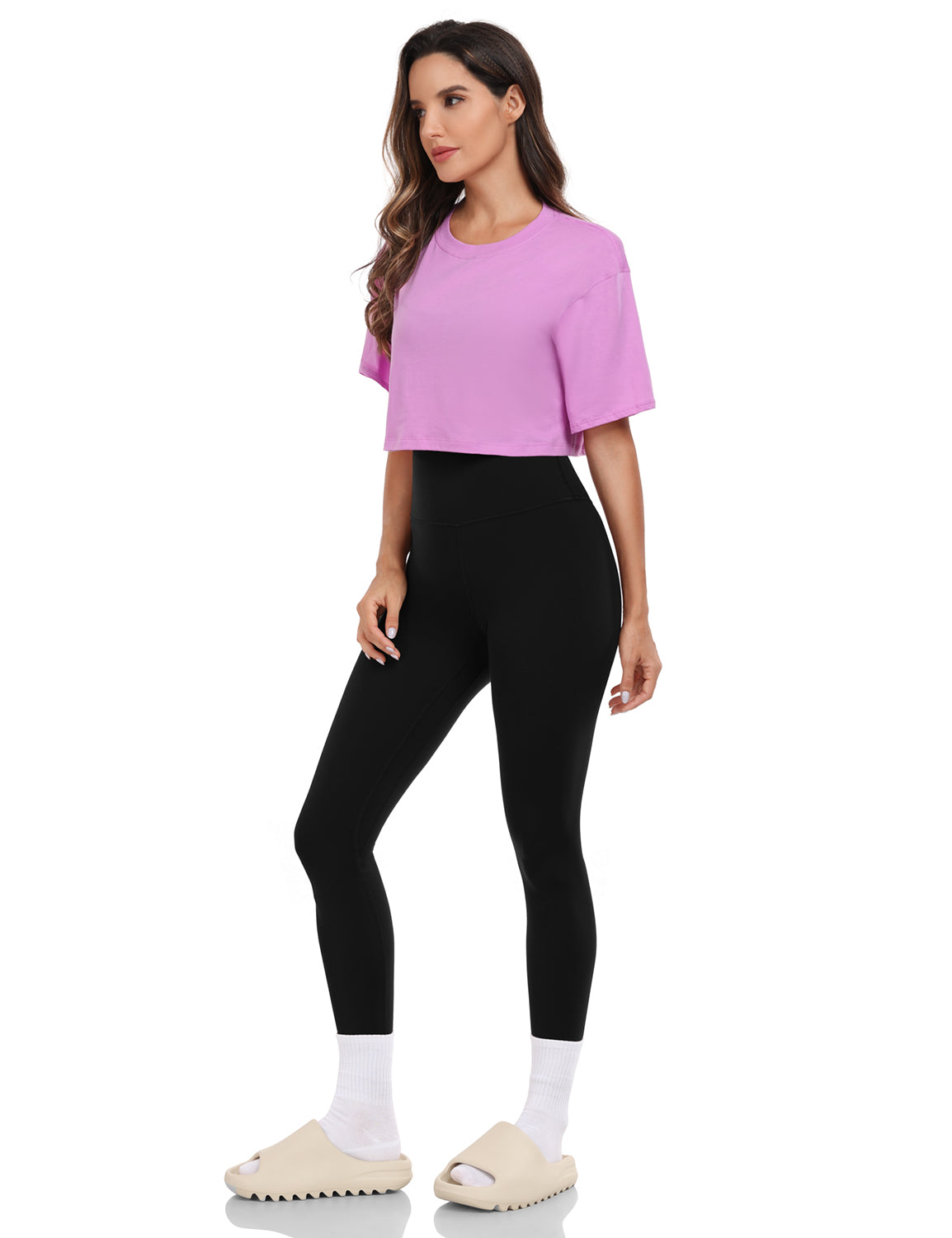 pima crew neck short sleeve crop tops Dahlia Mauve