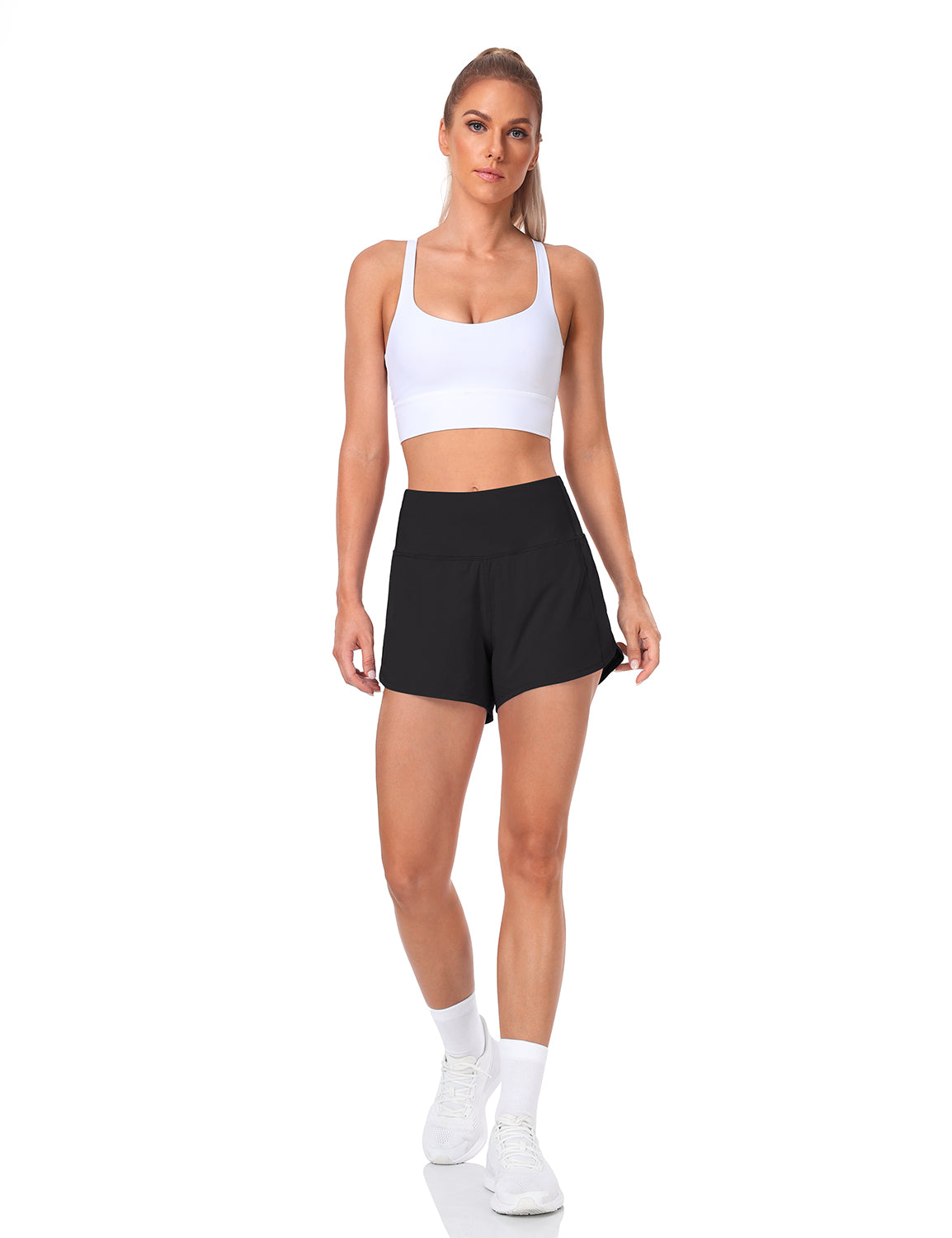 HeyNuts Athletic Shorts for Women, High Waisted Workout Gym Running Shorts with Liner 4"