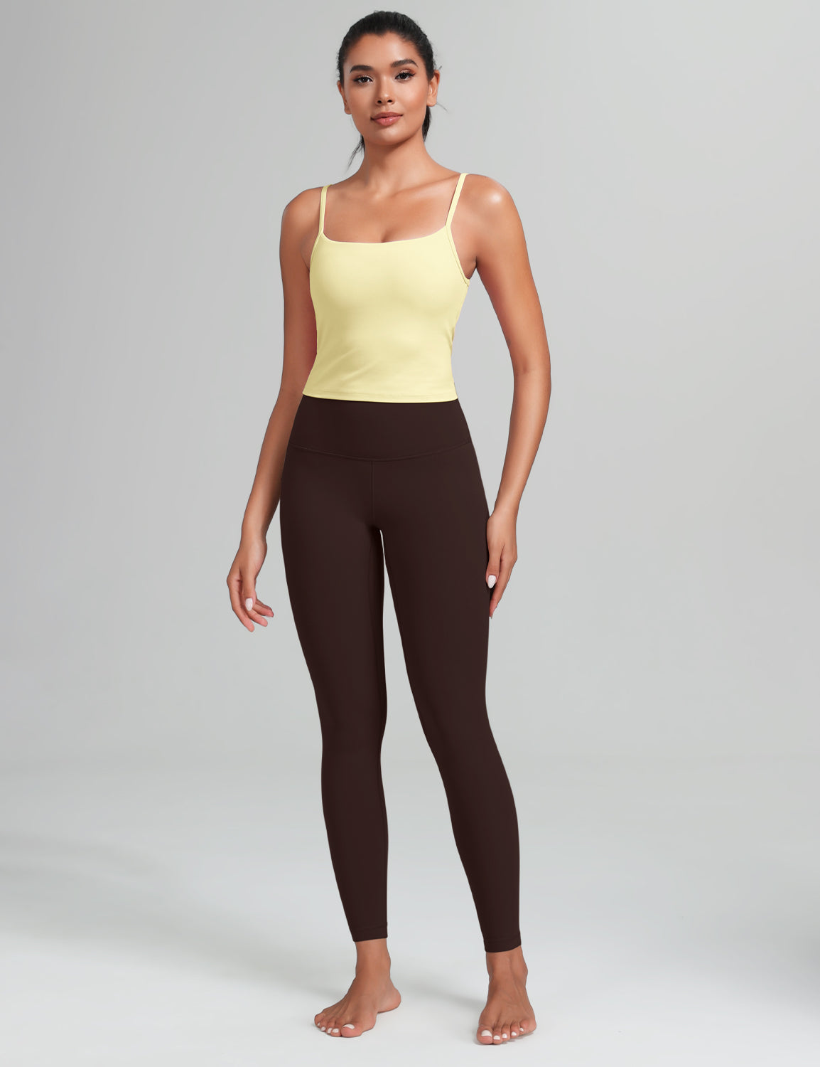HeyNuts Cropped Cami Tank Top for Womens, Square Neck Spaghetti Strap Low Impact Yoga Longline Sports Bras Padded A-C Cups