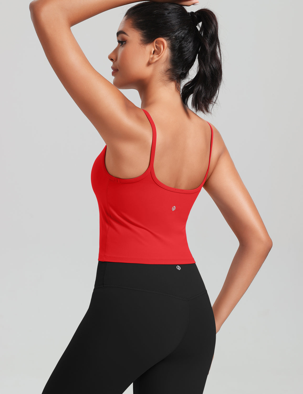 HeyNuts Cropped Cami Tank Top for Womens, Square Neck Spaghetti Strap Low Impact Yoga Longline Sports Bras Padded A-C Cups
