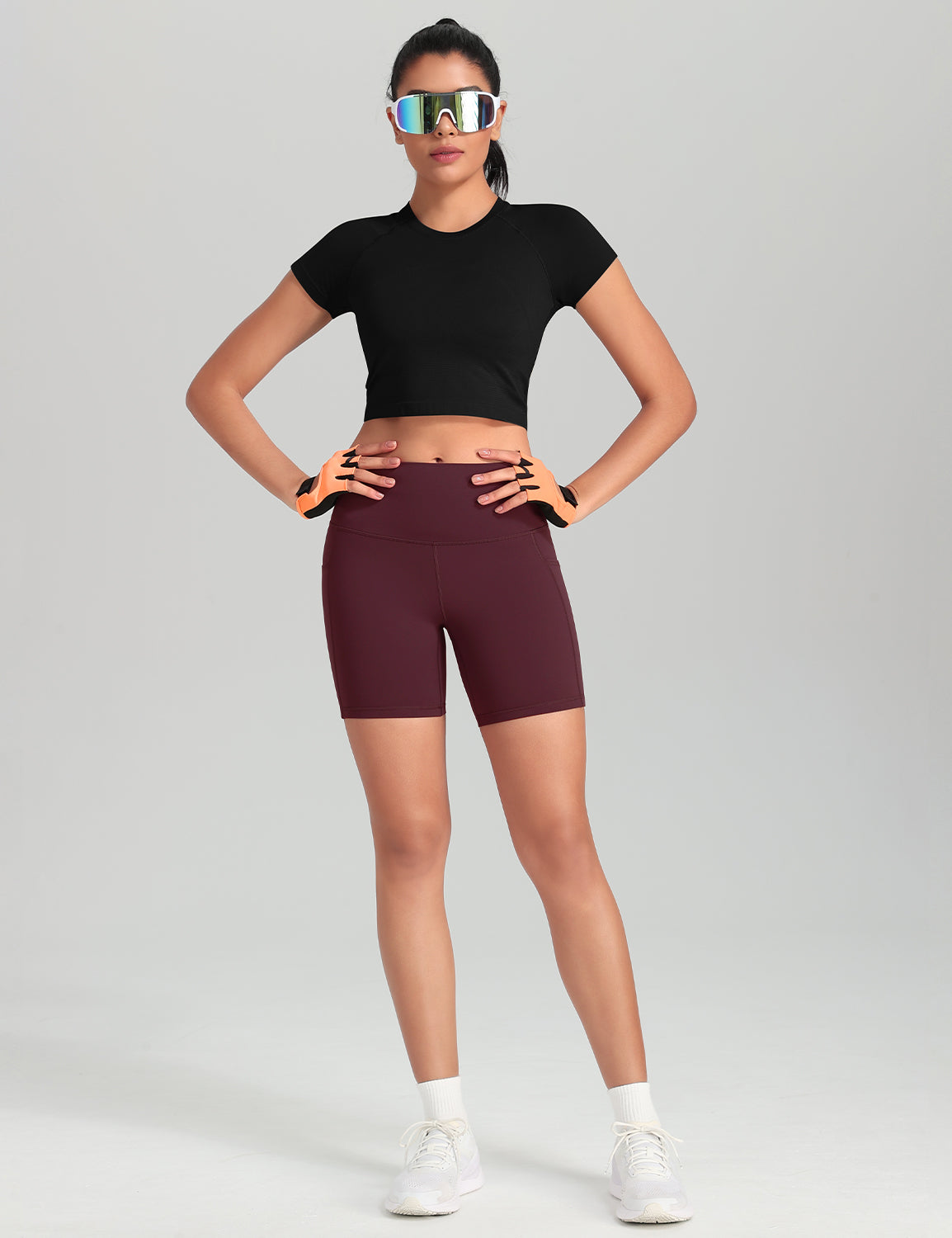 HeyNuts Workout Pro Biker Shorts with Side Pockets for Women, High Waisted Compression Yoga Shorts 6''