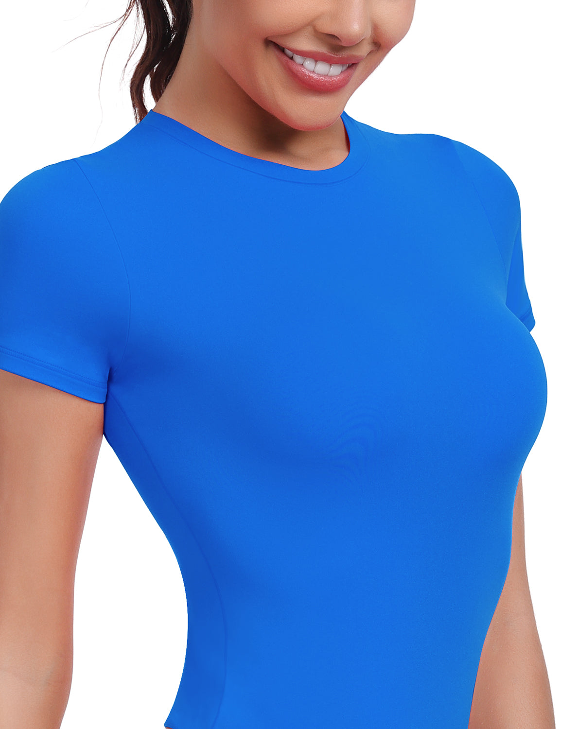 HeyNuts Women's Double Layer Ultra Soft Short Sleeve Crew Neck Thong Back T-Shirts Bodysuit, Causal Tops Basic Tee