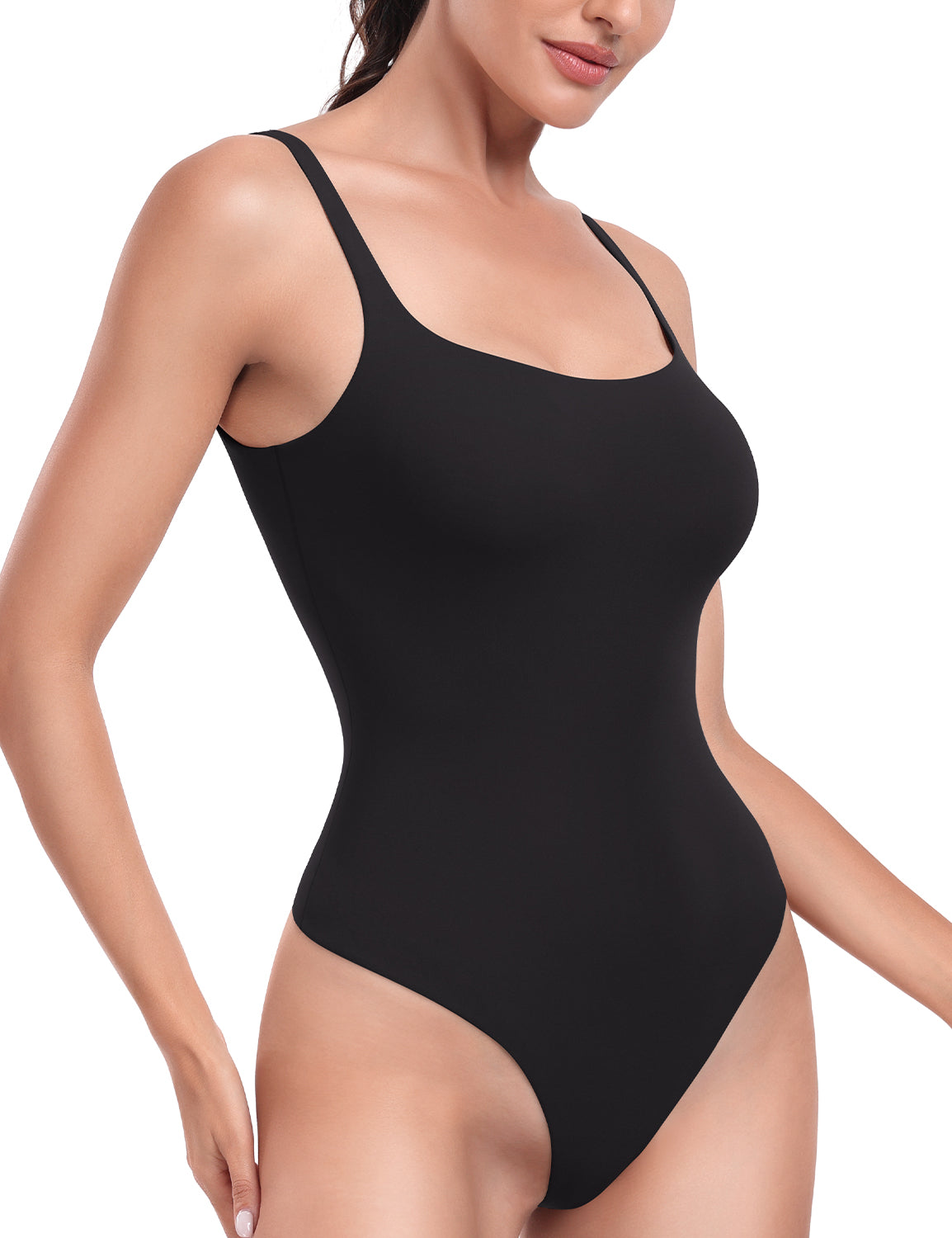 HeyNuts Women's Double Layer Square Neck Sleeveless Thong Bodysuit, Ultra Soft Backless Causal Tank Tops
