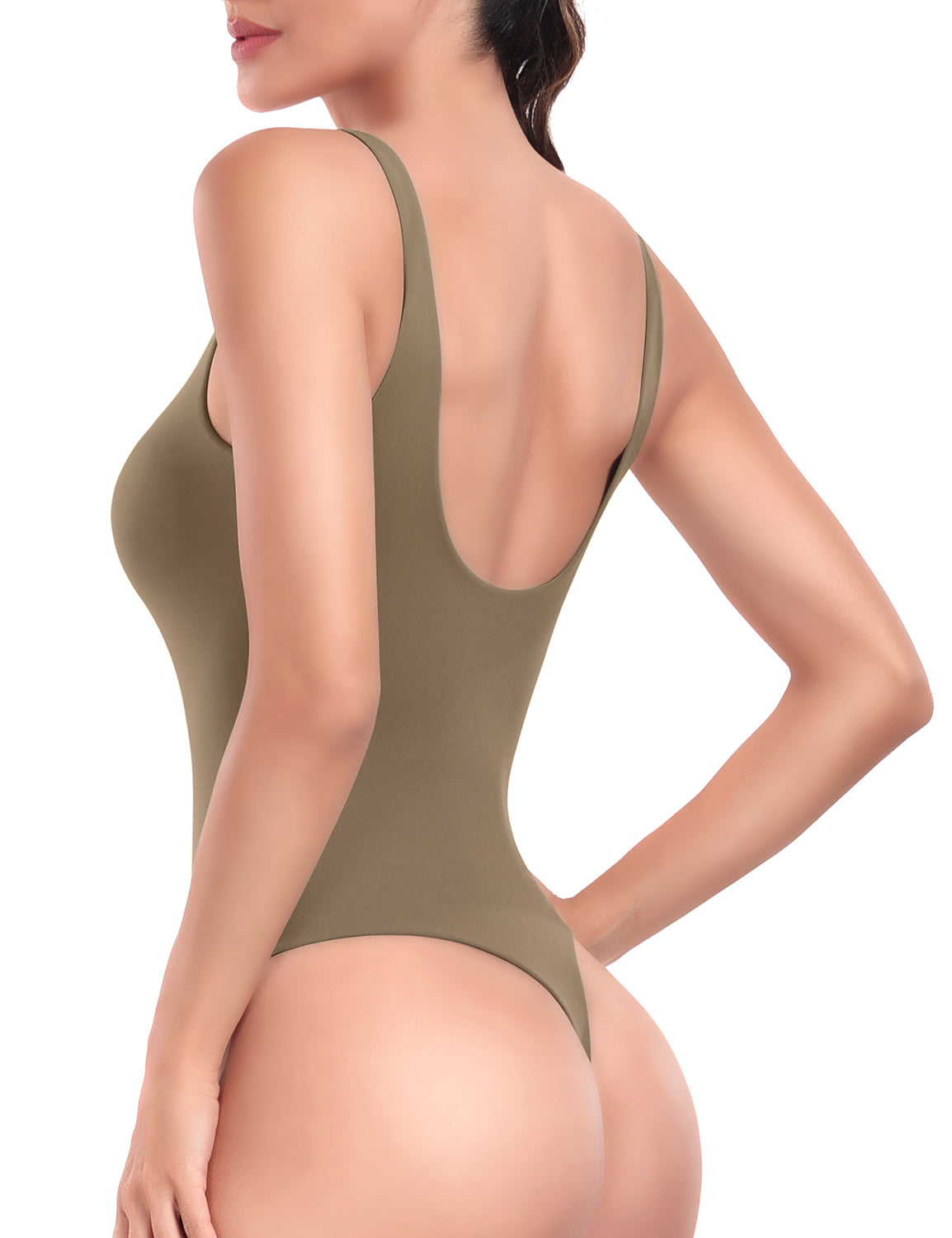 HeyNuts Women's Double Layer Square Neck Sleeveless Thong Bodysuit, Ultra Soft Backless Causal Tank Tops