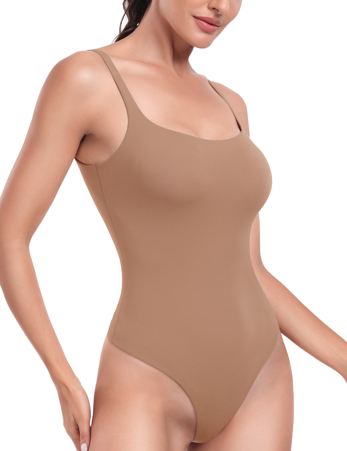 HeyNuts Women's Double Layer Square Neck Sleeveless Thong Bodysuit, Ultra Soft Backless Causal Tank Tops