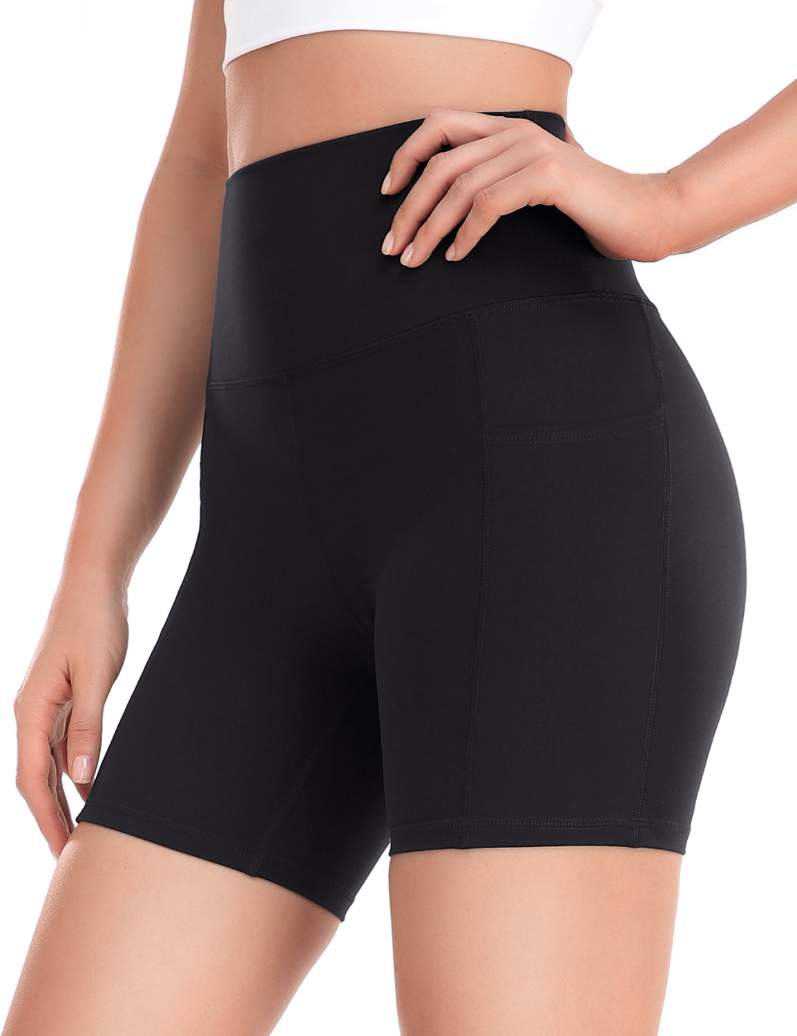 HeyNuts Workout Pro Biker Shorts with Side Pockets for Women, High Waisted Compression Yoga Shorts 6''