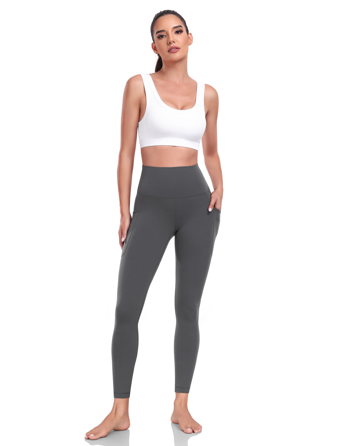 HeyNuts Yoga Pro 7/8 Leggings with Side Pockets for Women, High Waisted Tummy Control Compression Pants 25''