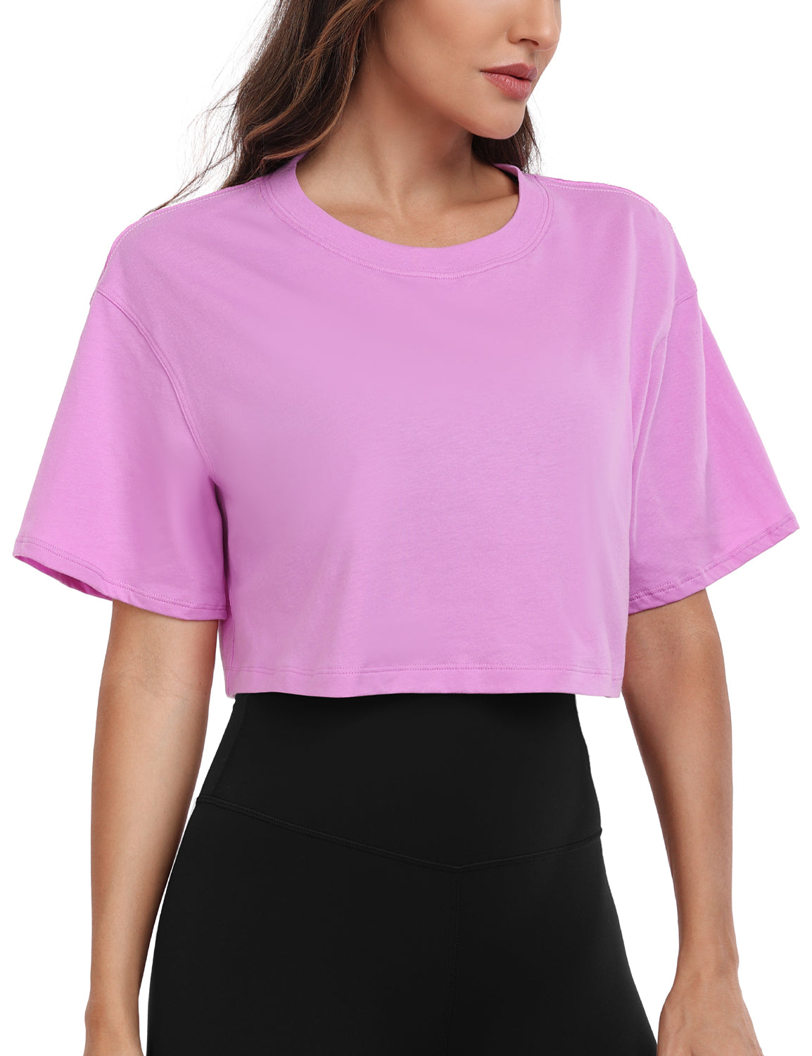 pima crew neck short sleeve crop tops Dahlia Mauve