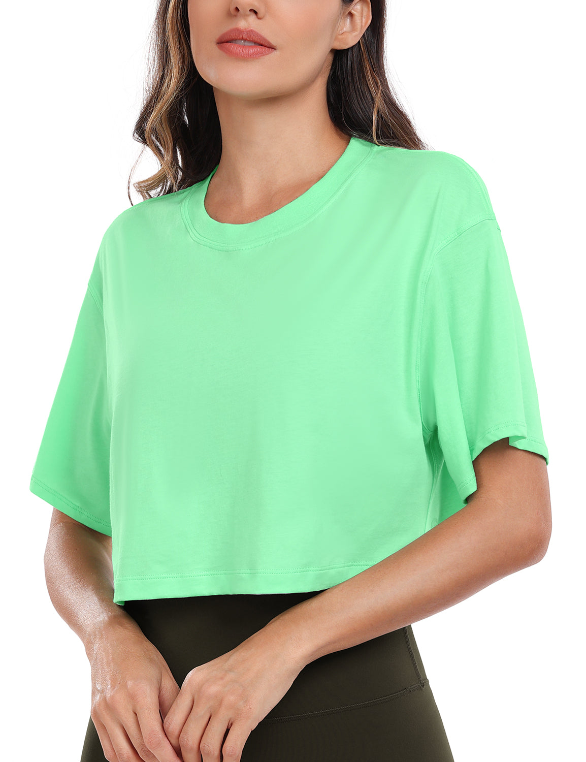 pima crew neck short sleeve crop tops Pistachio