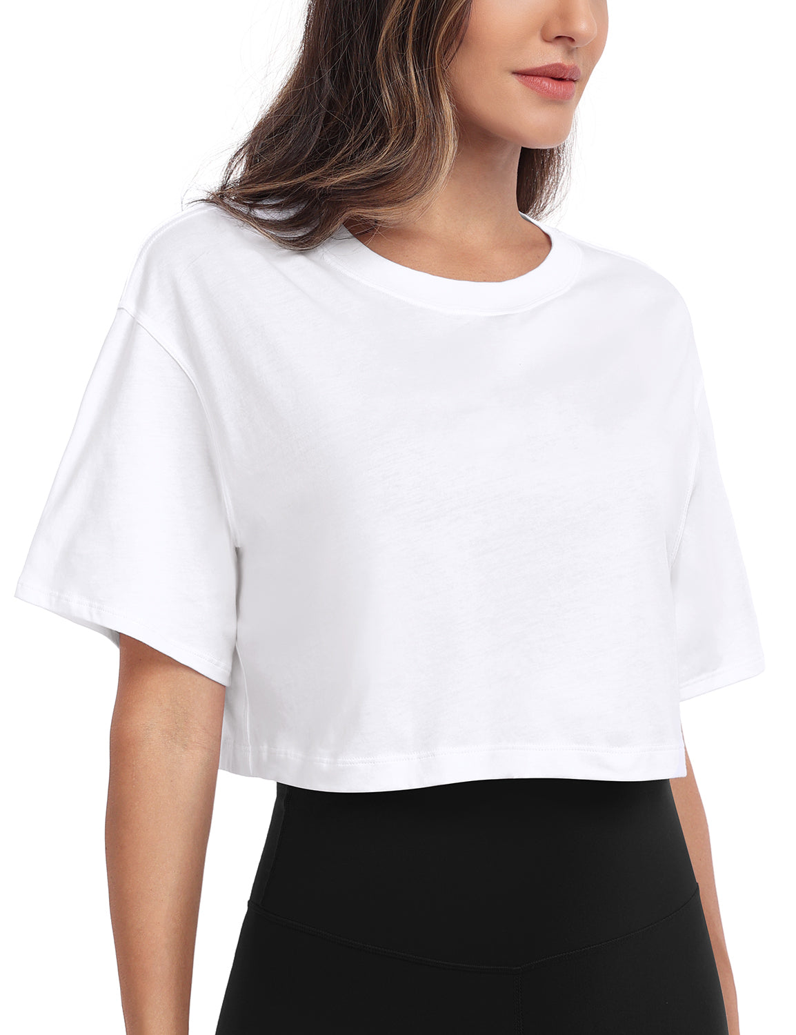 pima crew neck short sleeve crop tops White