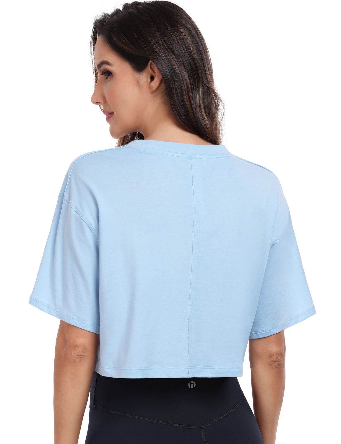 pima crew neck short sleeve crop tops Blue Linen