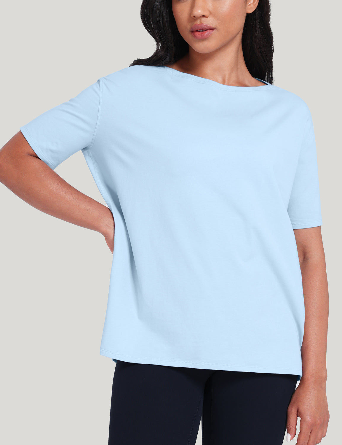 pima boat neck short sleeve shirts Blue Linen