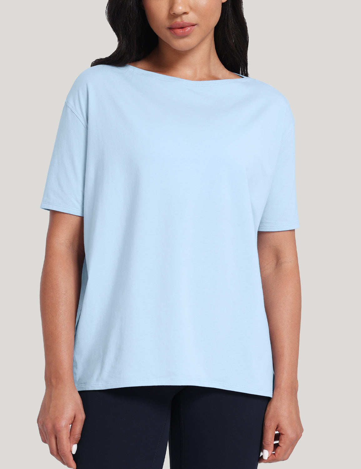 pima boat neck short sleeve shirts Blue Linen