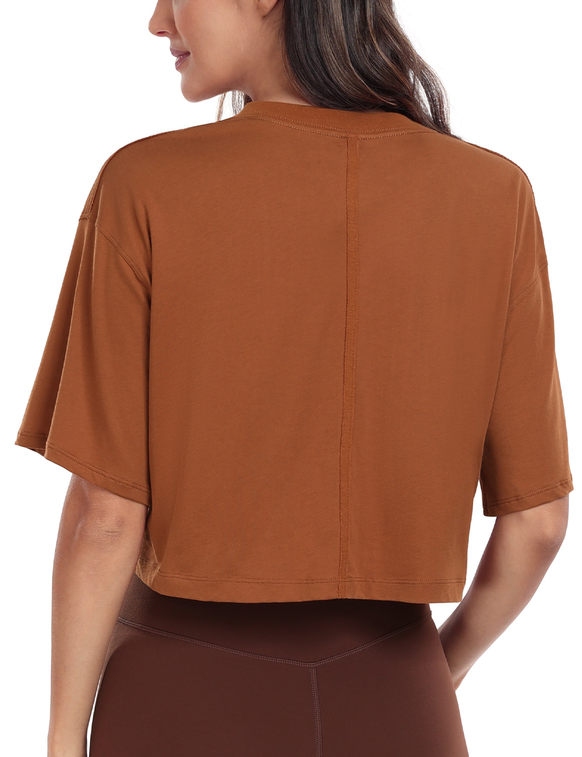 pima crew neck short sleeve crop tops Caramel