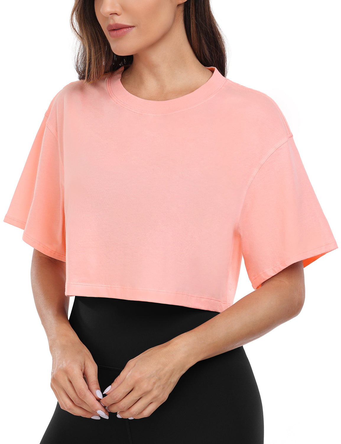 pima crew neck short sleeve crop tops Dewdrop Pink