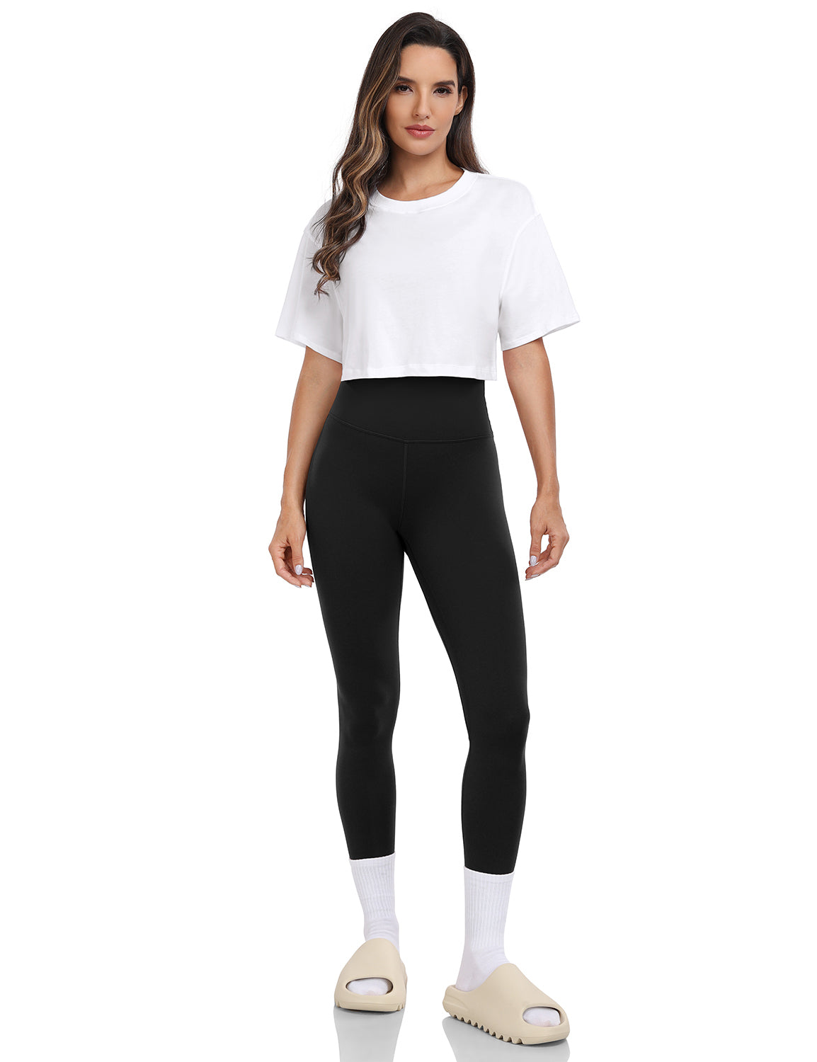 pima crew neck short sleeve crop tops White