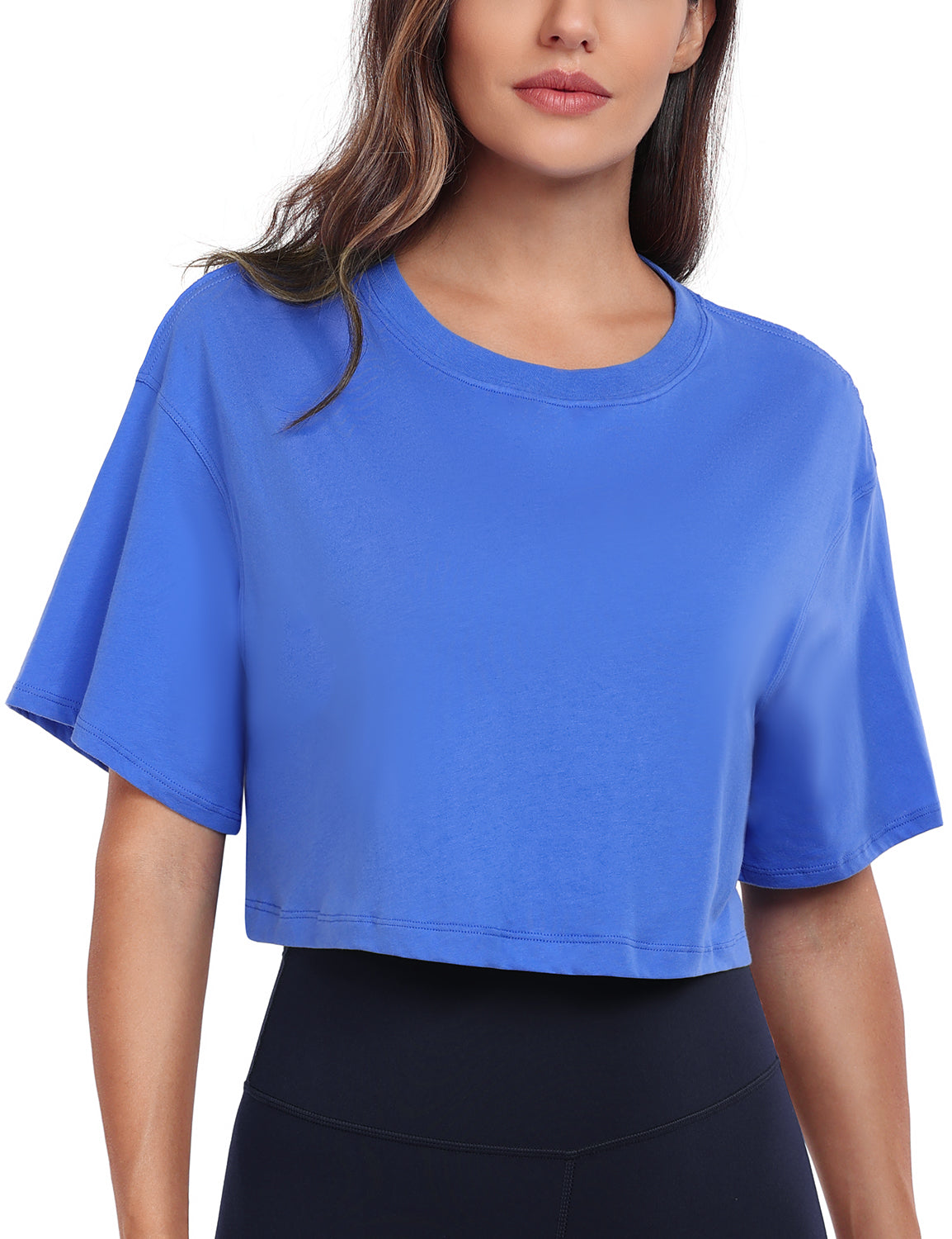 pima crew neck short sleeve crop tops Dazzling Blue