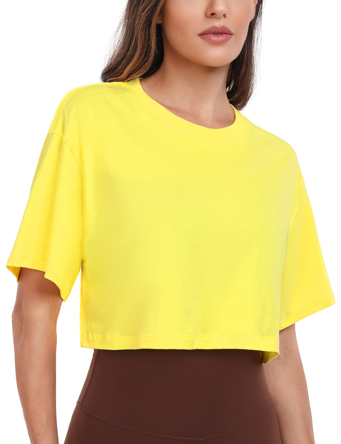 pima crew neck short sleeve crop tops Sunshine Yellow