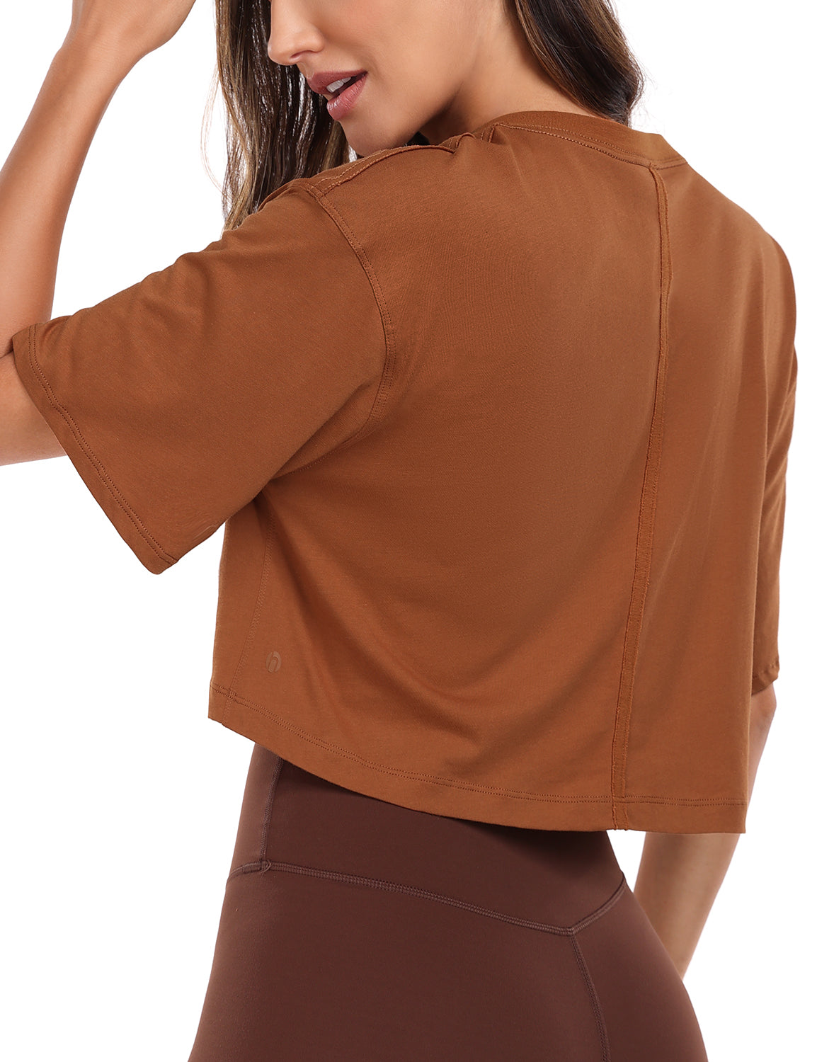 pima crew neck short sleeve crop tops Caramel