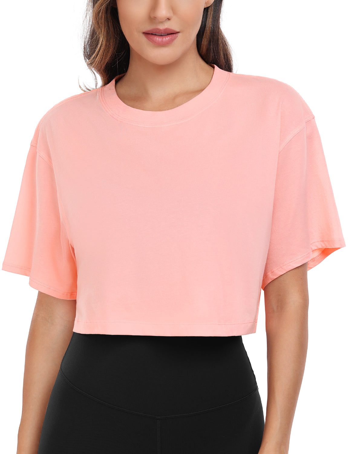 pima crew neck short sleeve crop tops Dewdrop Pink