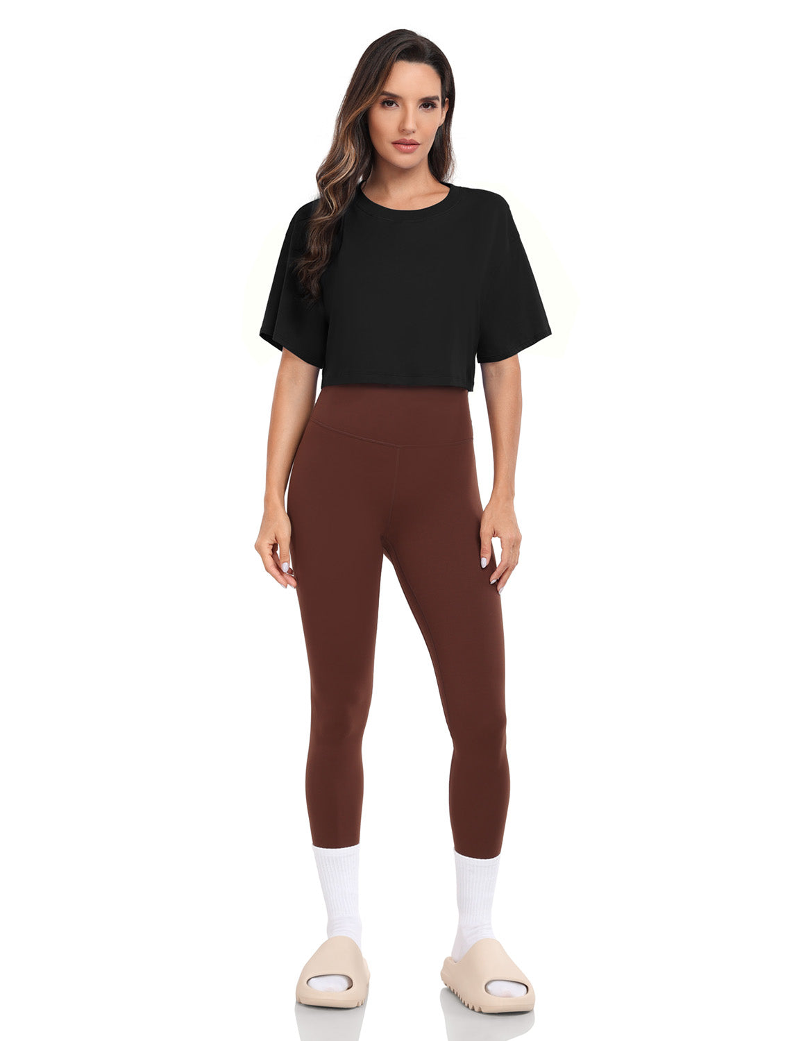 pima crew neck short sleeve crop tops Black