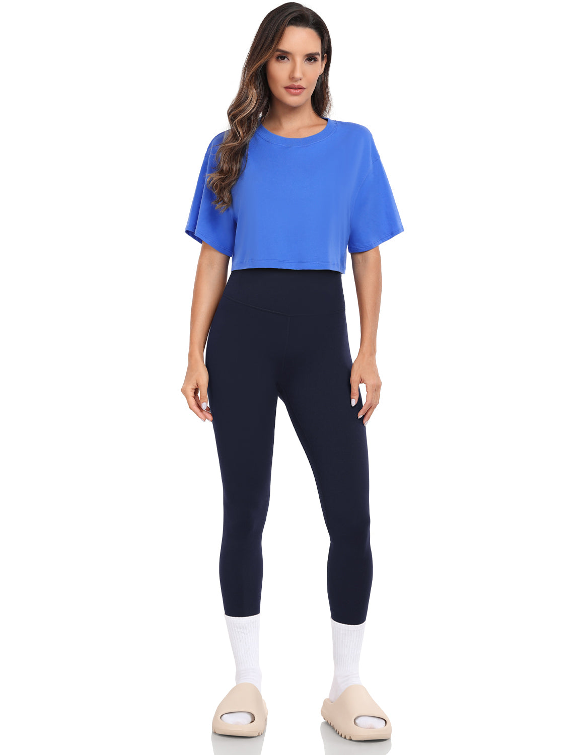 pima crew neck short sleeve crop tops Dazzling Blue