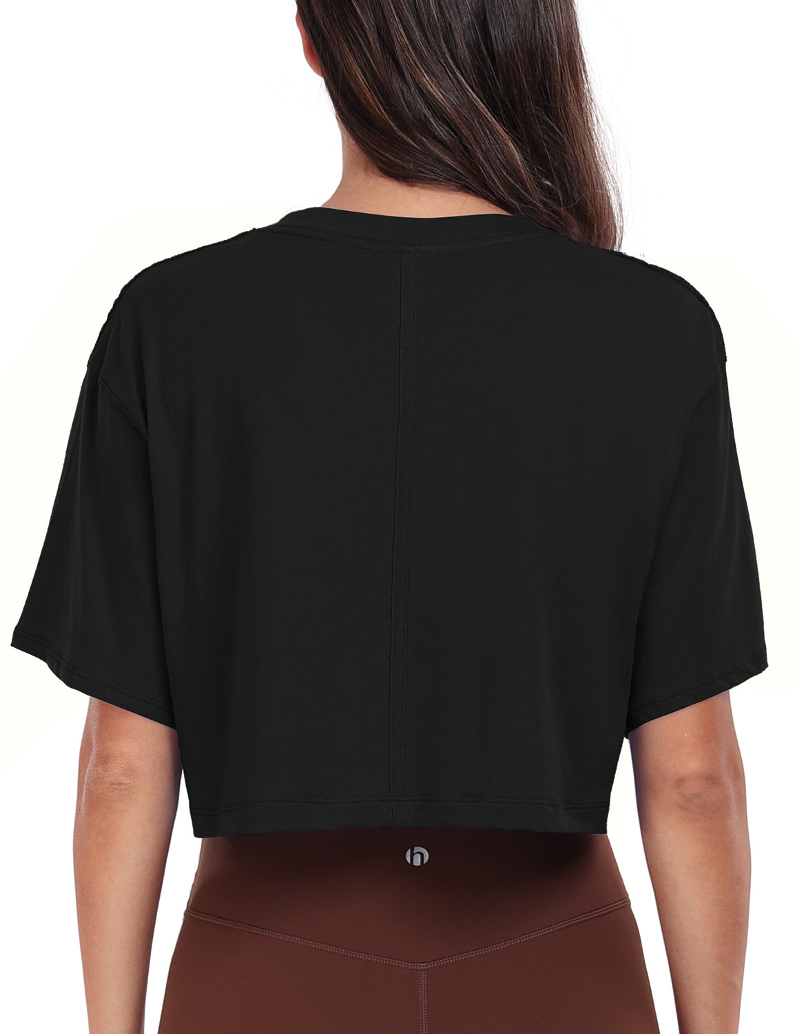 pima crew neck short sleeve crop tops Black