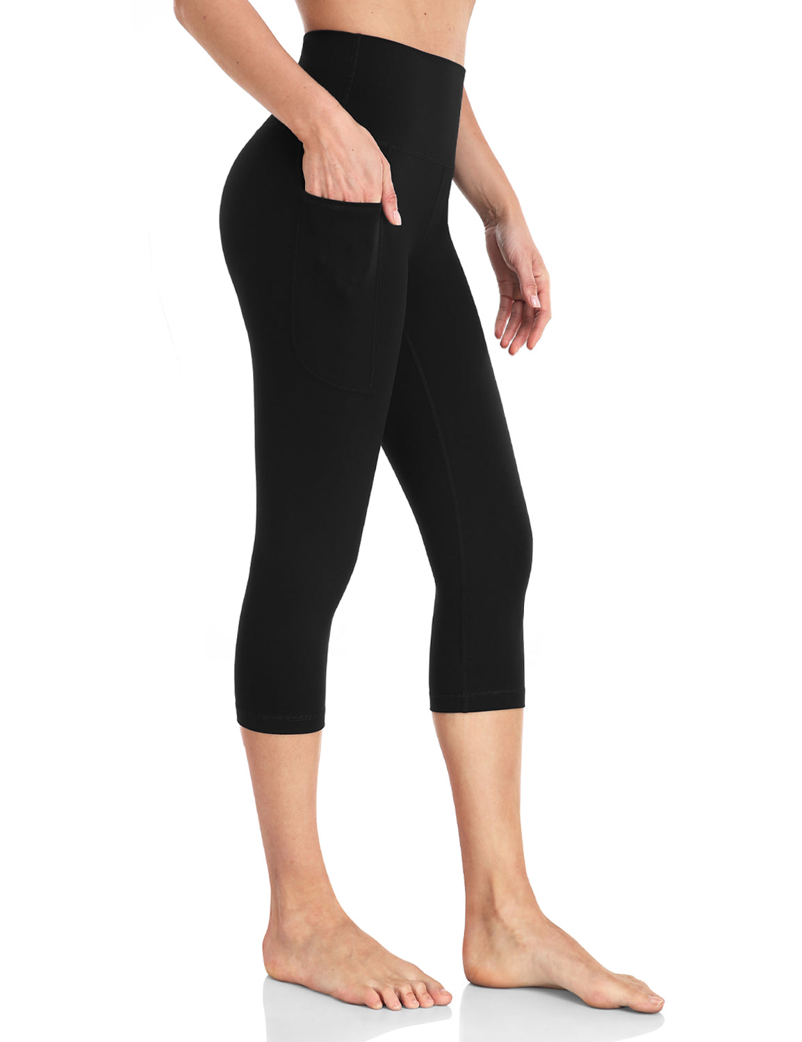 HeyNuts Essential High Waisted Yoga Capris Leggings, Tummy Control Workout Cropped  Pants 21'' Medium Black_21