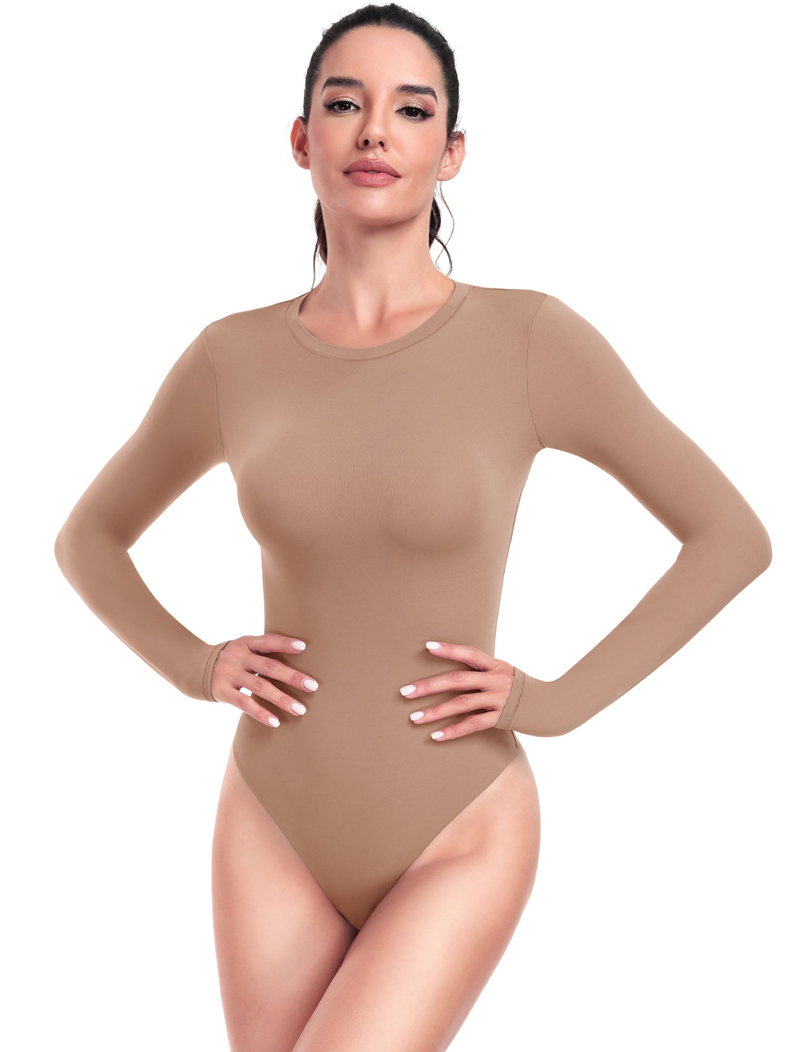 Long Sleeve Crew Neck Bodysuit Wheat