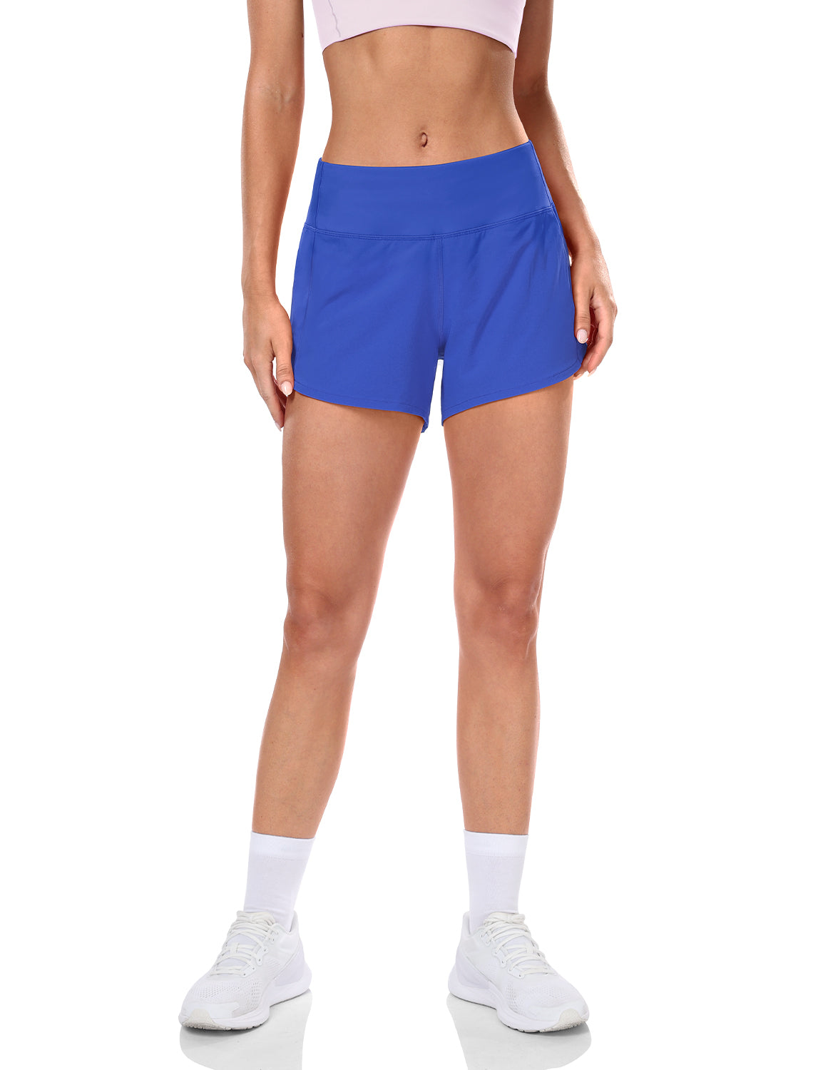HeyNuts Athletic Shorts for Women, Mid Waisted Workout Gym Running Shorts with Liner  4"