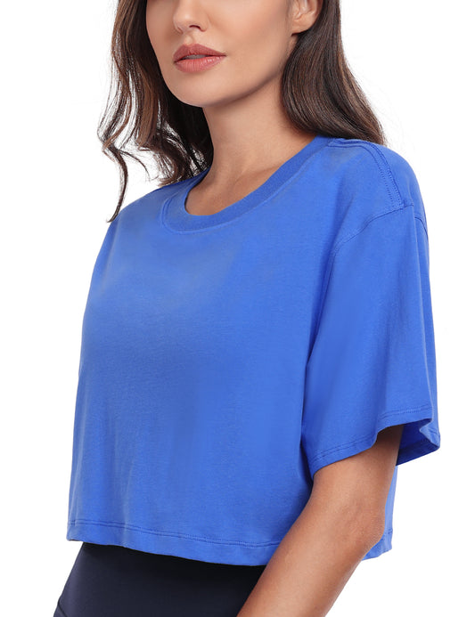 pima crew neck short sleeve crop tops Dazzling Blue