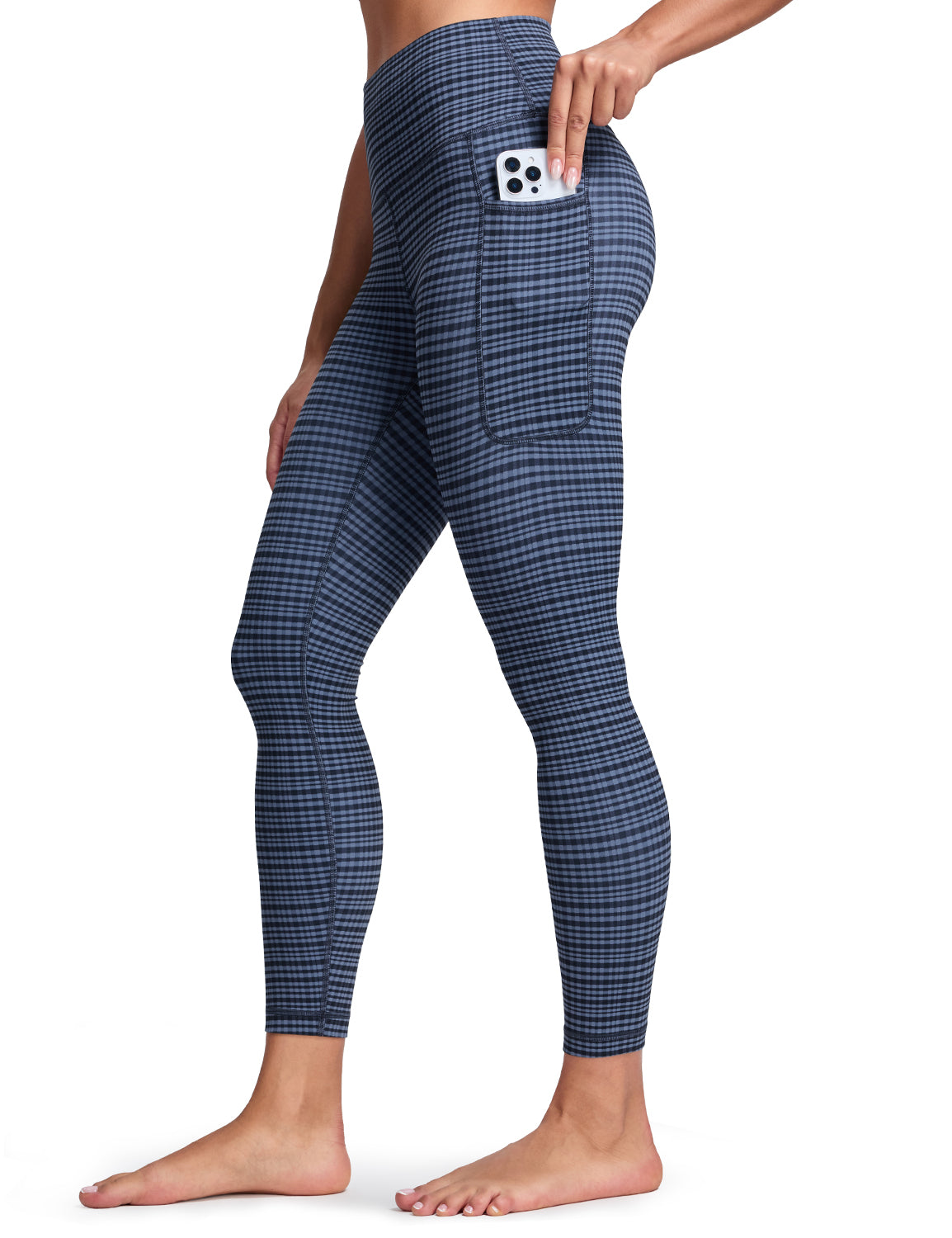 Pockets leggings Vintage Washed Denim Blue Grid