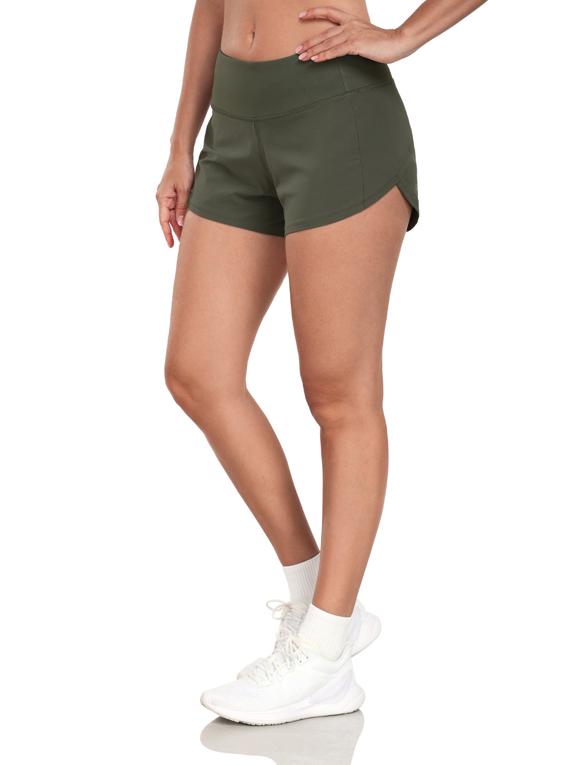 HeyNuts Athletic Shorts for Women, Mid Waisted Workout Gym Running Shorts with Liner  4"