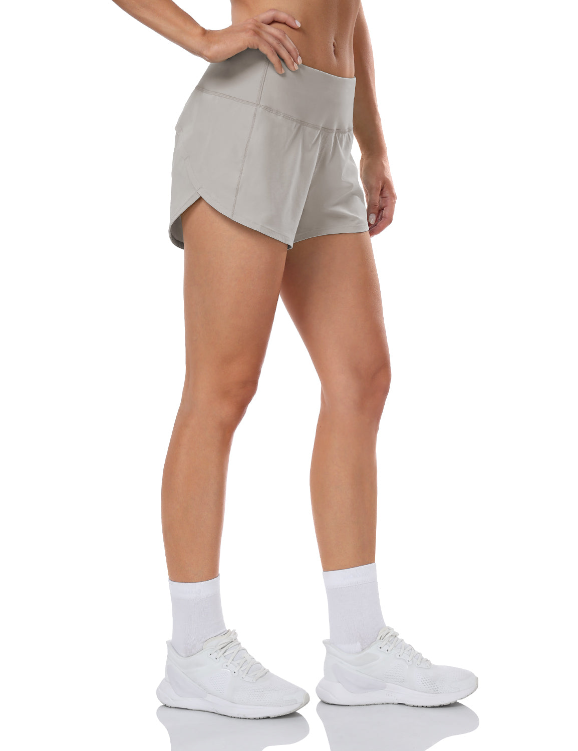 HeyNuts Athletic Shorts for Women, Mid Waisted Workout Gym Running Shorts with Liner  4"