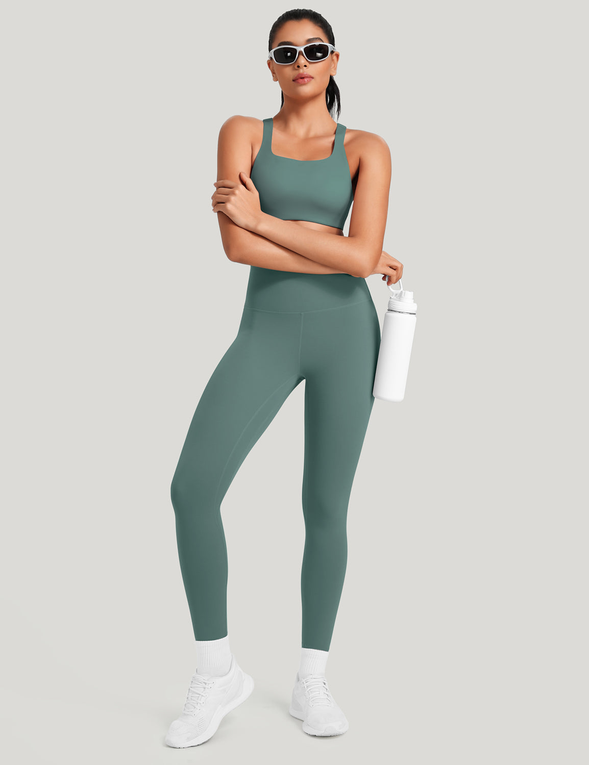 HeyNuts Workout Pro Leggings, 7/8 High Waisted Compression Gym Tummy Control Athletic Yoga Pants 25"