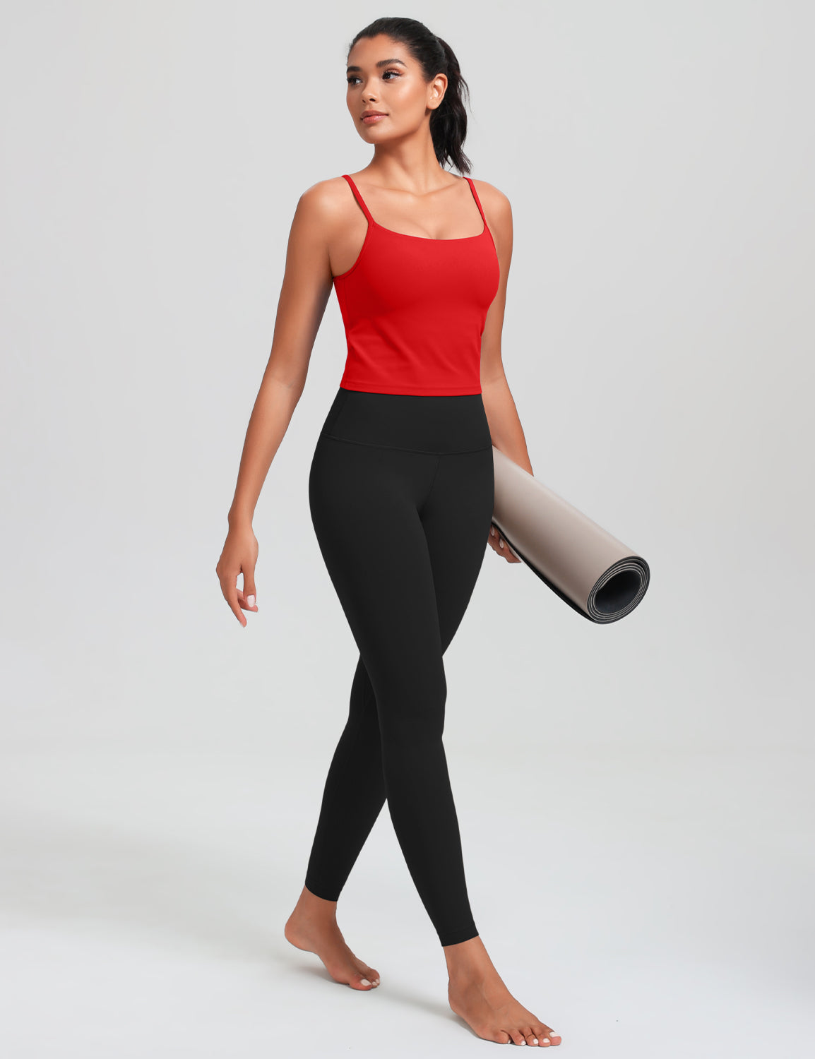 HeyNuts Cropped Cami Tank Top for Womens, Square Neck Spaghetti Strap Low Impact Yoga Longline Sports Bras Padded A-C Cups