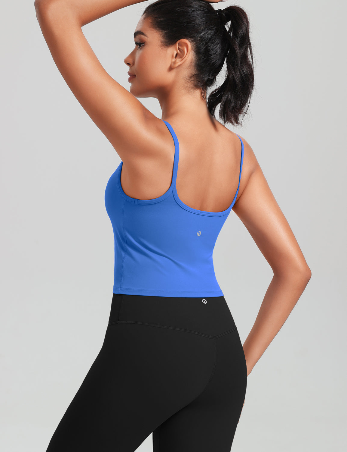 HeyNuts Cropped Cami Tank Top for Womens, Square Neck Spaghetti Strap Low Impact Yoga Longline Sports Bras Padded A-C Cups