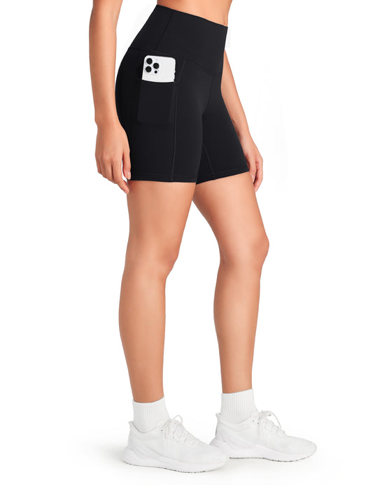 HeyNuts Workout Pro Biker Shorts with Side Pockets for Women, High Waisted Compression Yoga Shorts 6''