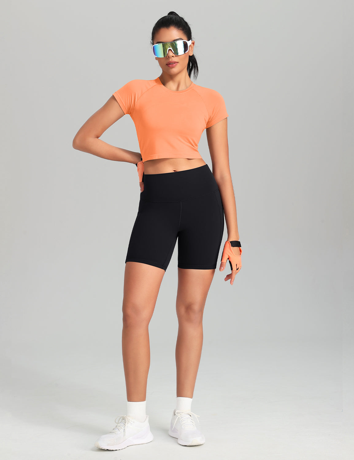 HeyNuts Workout Pro Biker Shorts with Side Pockets for Women, High Waisted Compression Yoga Shorts 6''